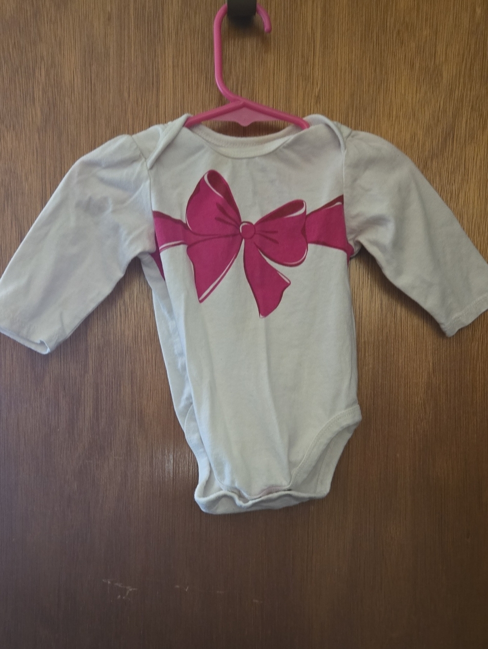 Place Cream Long-Sleeve One-Piece with Pink Bow and pink tutu leggings, 2 pc.set